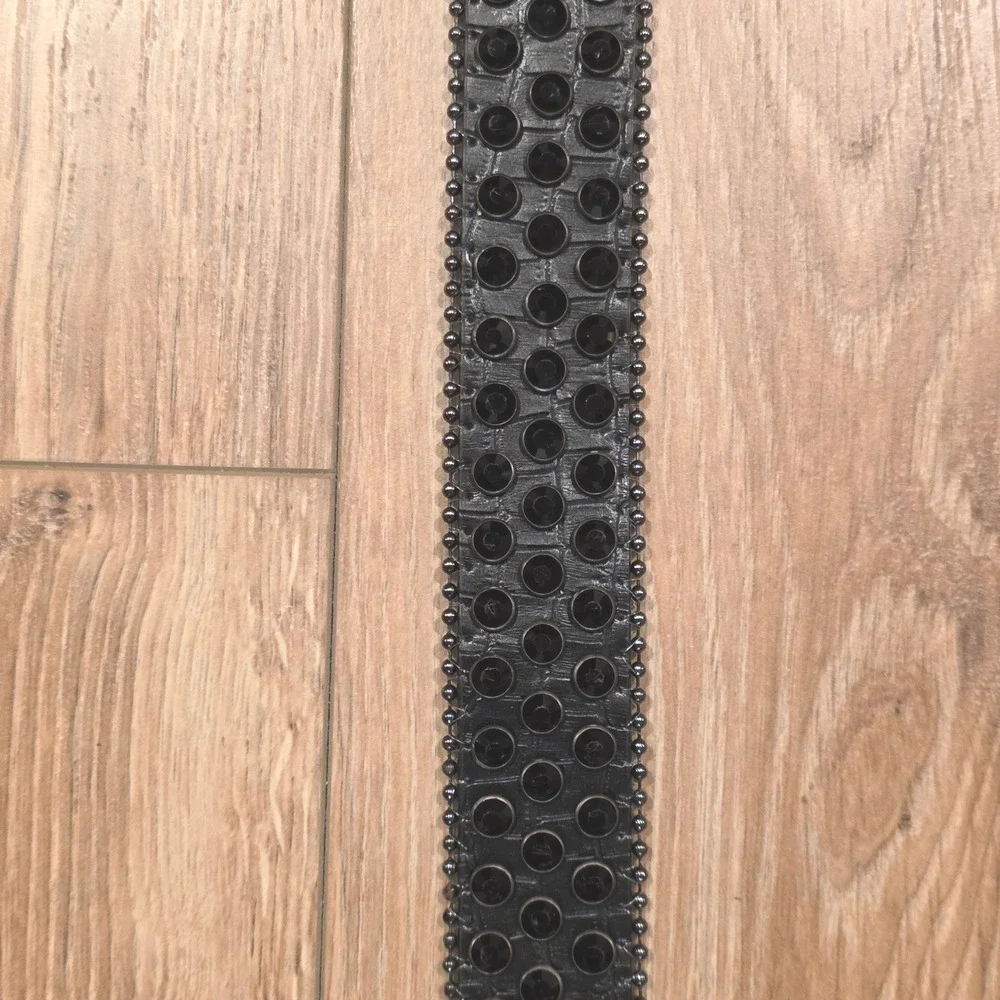 Western Black‎ Rhinestone Belt Genuine Leather XL Croc Embossed Cowboy Punk